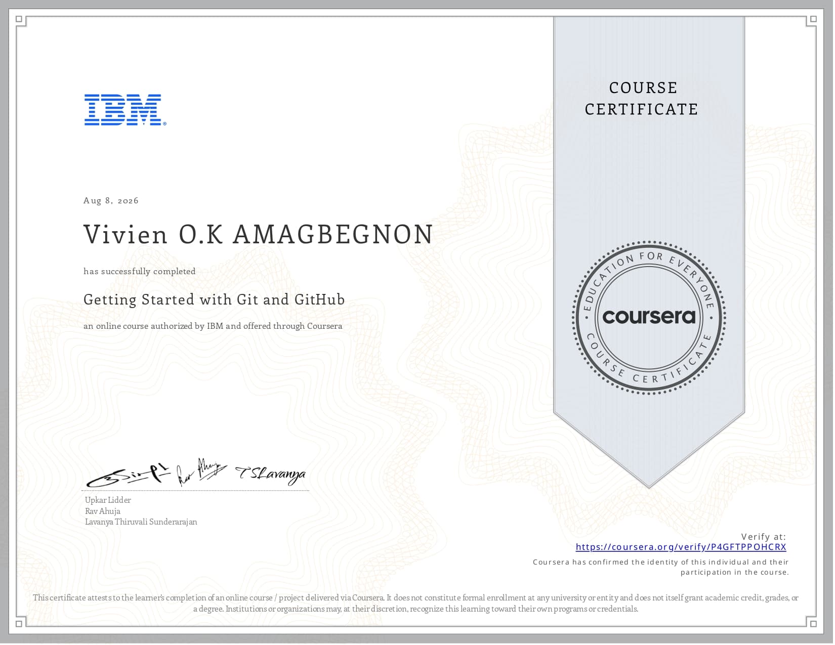 Certificat Getting Started with Git and GitHub