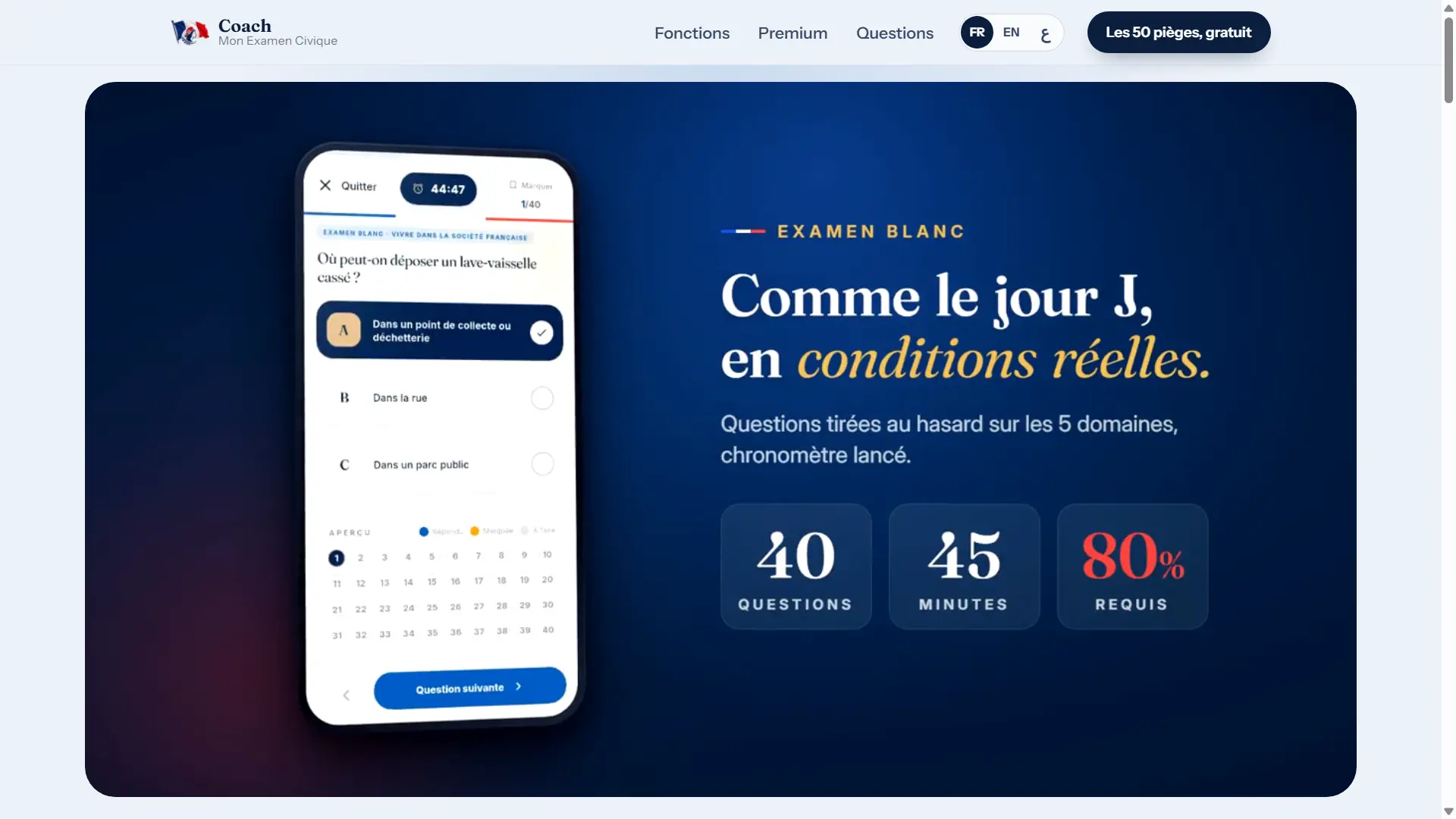 Coach : Mon Examen Civique, Site d'application