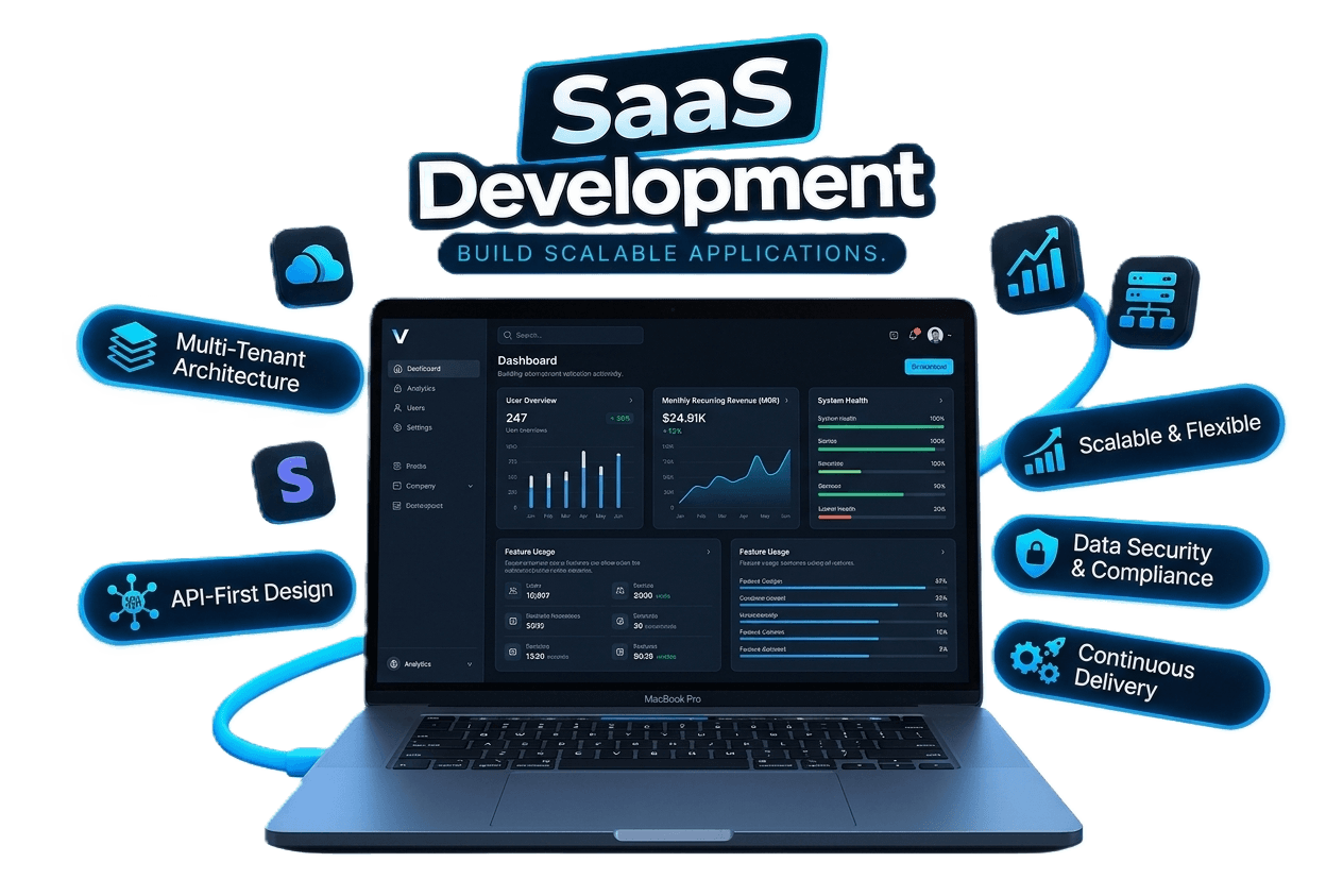 Developpement SaaS, un tableau de bord sur ordinateur portable