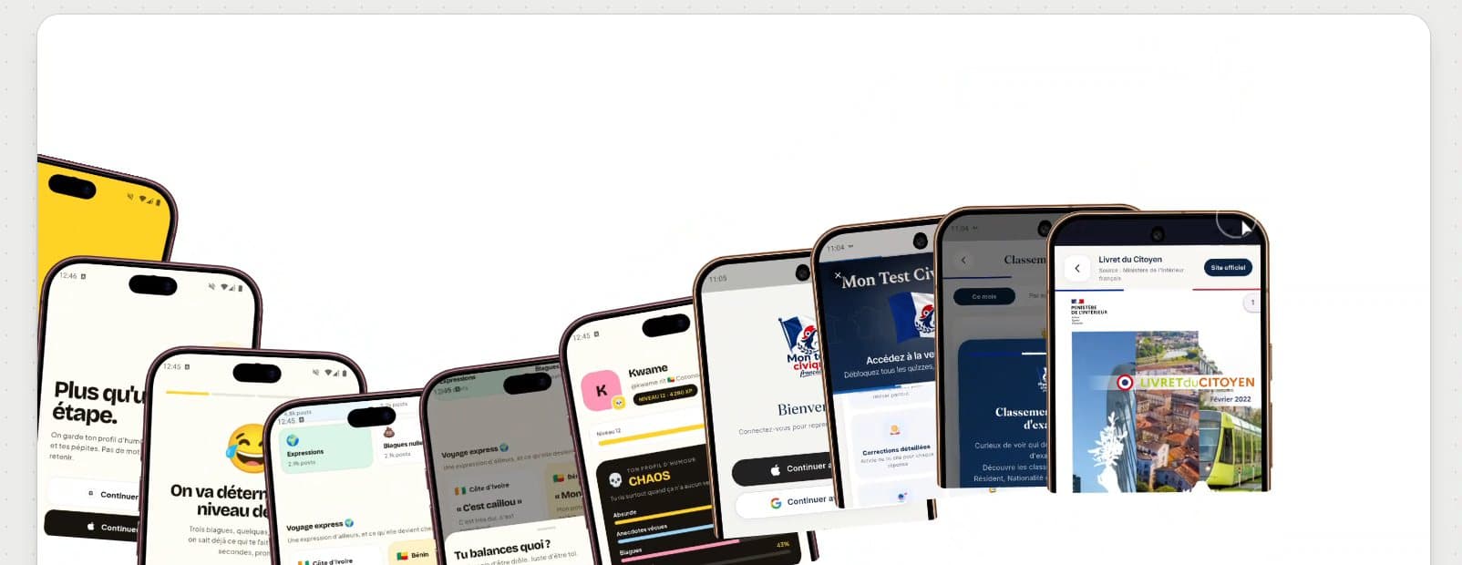 Aperçu des applications mobiles et web conçues par Vivien